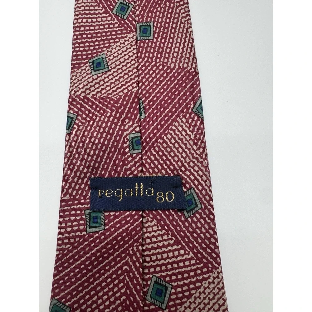 Regatta 80 Men's Neck Tie Red Geometric Diamond Pattern Classic Business Tie